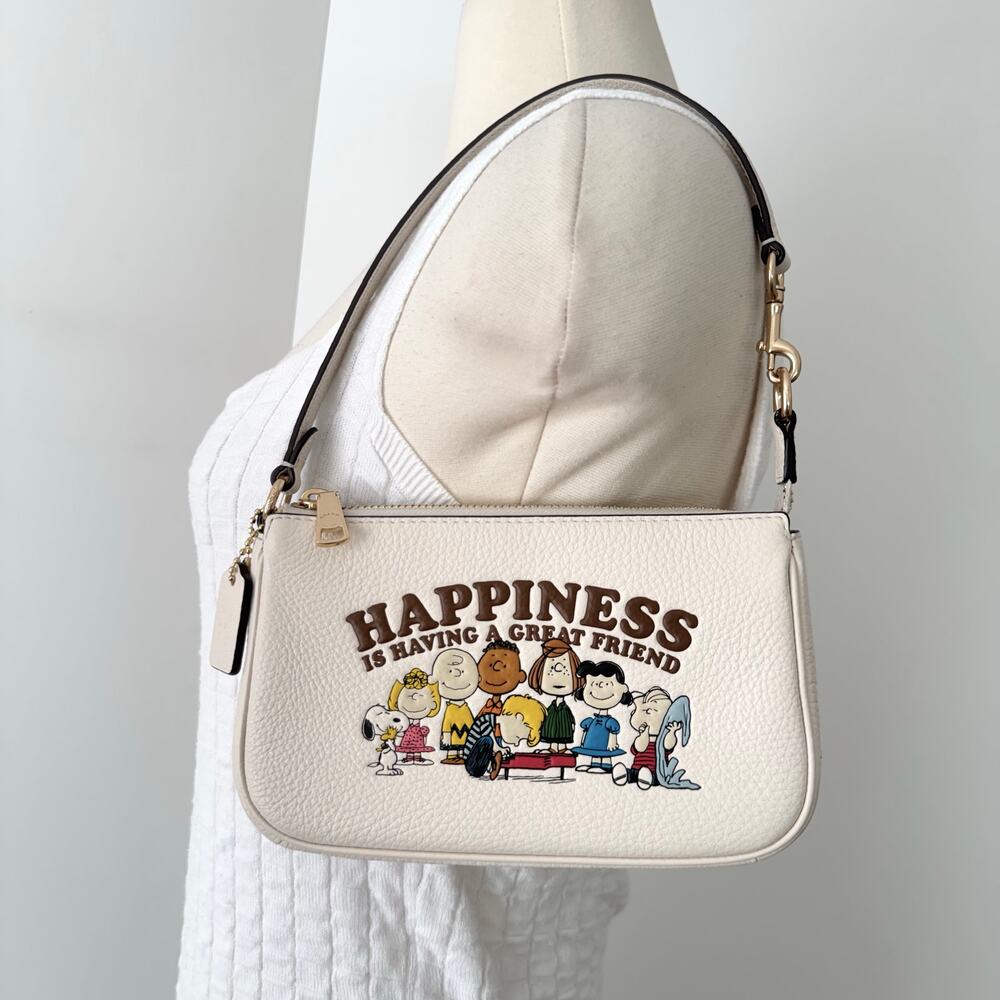 Coach x Peanuts Nolita 19 Leather Mini Shoulder Bag Gold/Chalk Multi CBM76 - Picture 2 of 16
